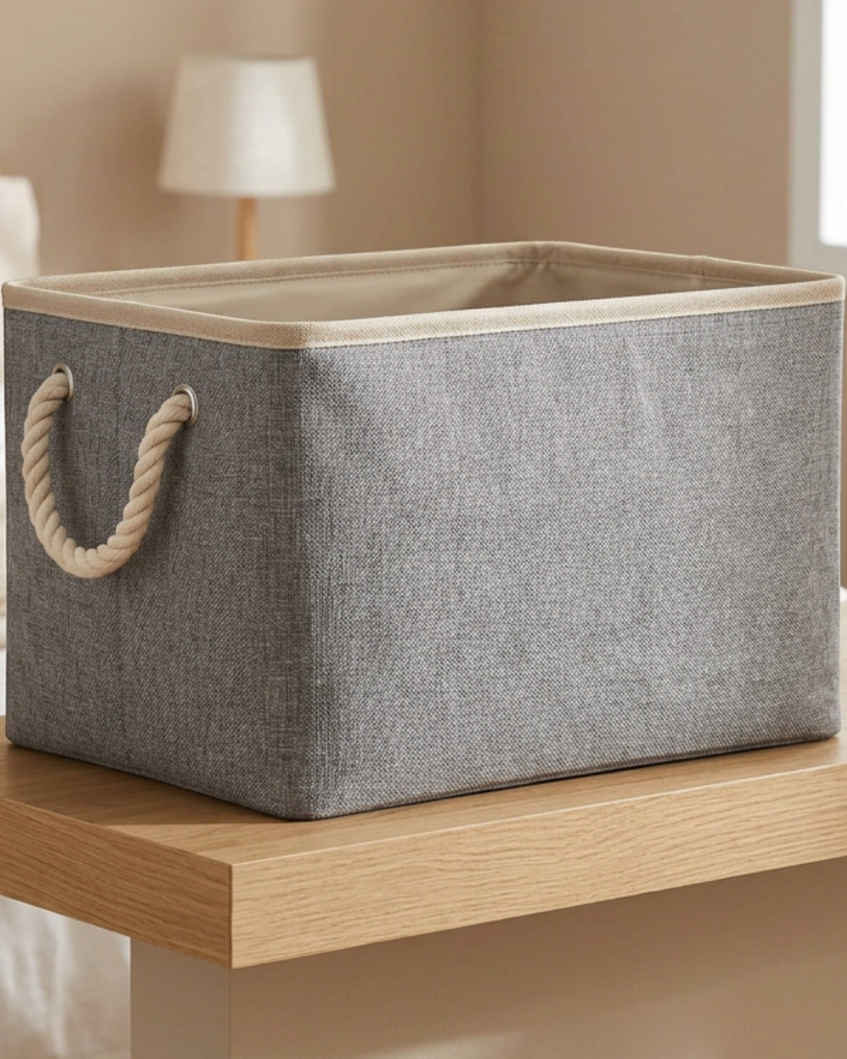 Qamvi Cotton Linen Storage Basket with Rope Handles 40 L - Lifestyle view